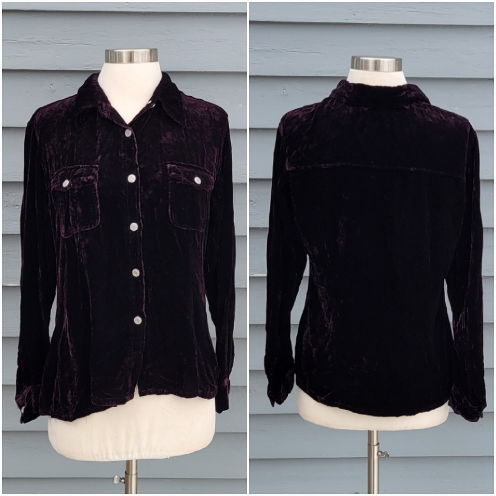 Vintage 90s y2k Gap Purple Crushed Velvet Silk Blend Whimsygoth Button‎ Shirt Md